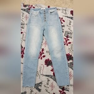 Carly Jean Los Angeles button fly Denim Jeans Straight Leg Distressed EUC Size 9